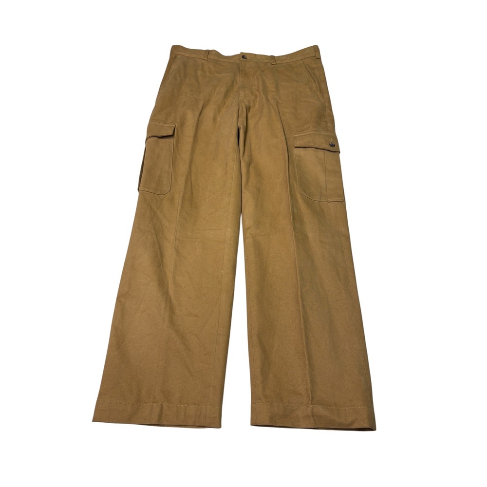 VTG Brooks Brothers Mens 36x30 Cotton Twill Cargo Pants Tan Wide Leg Utility